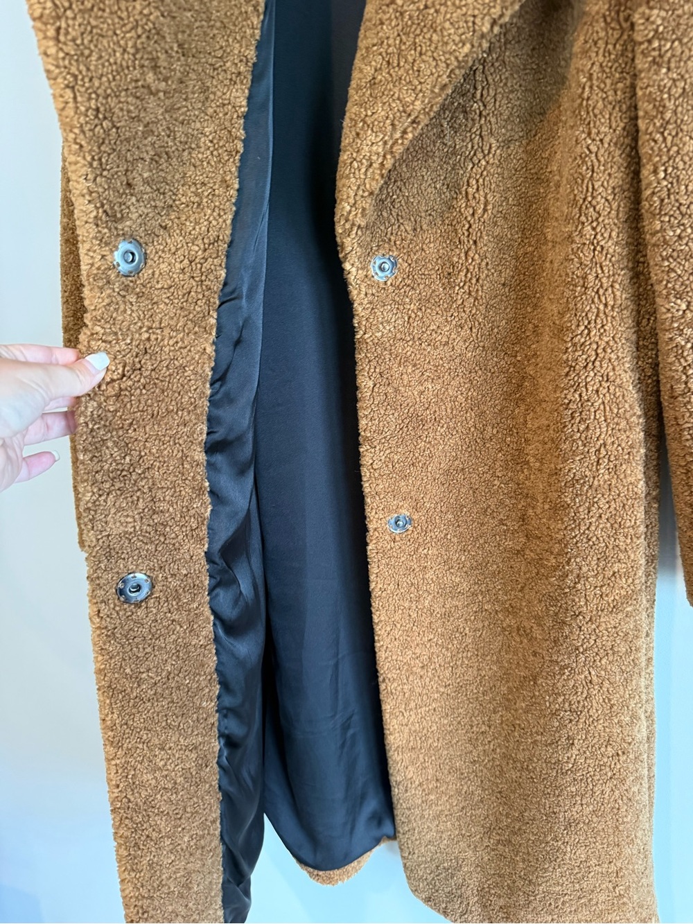 Zara Brown Teddy Faux-Shearling Mid-Length Coat Size Medium - Picture 9 of 13